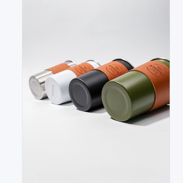 4-Pack Utomhus Camping Portabla Små Vin/Te Koppar - Rostfritt Stål & Läder 350ml 350ml