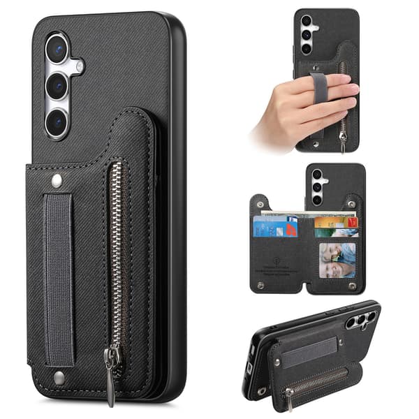 Sort PU Læder Wallet Case Kompatibel med Samsung S24 FE med Kortholder & Elastisk Strop