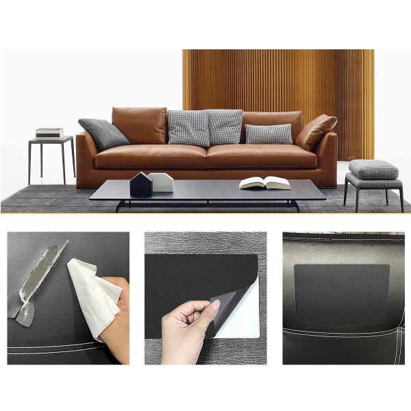 Litchi textur självhäftande reparationslappar för soffa 3 lakan 20x28 cm Beige