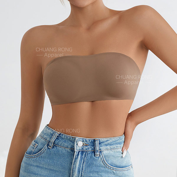 Strapless BH med lim, sömlös trådlös BH för kvinnor kaffe M