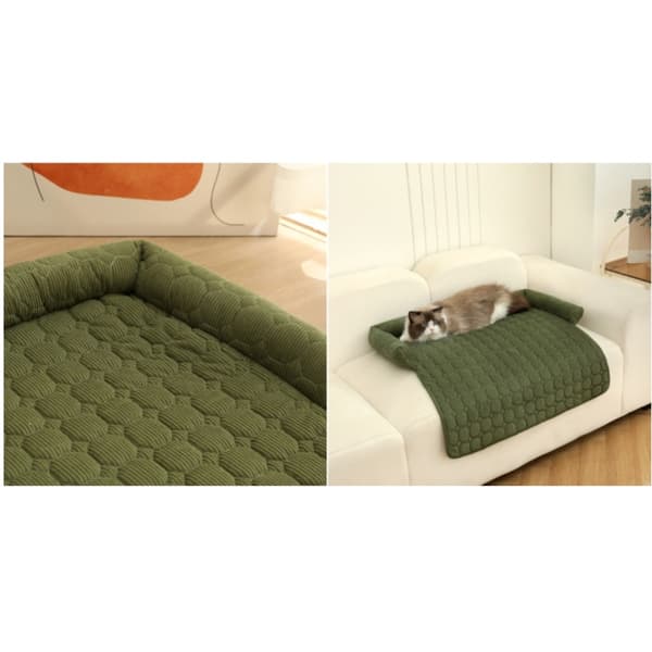 U-formet broderet kæledyrsseng med rygstøtte, vintervarm sofapude, 75 x 75 cm DarkGreen DarkGreen