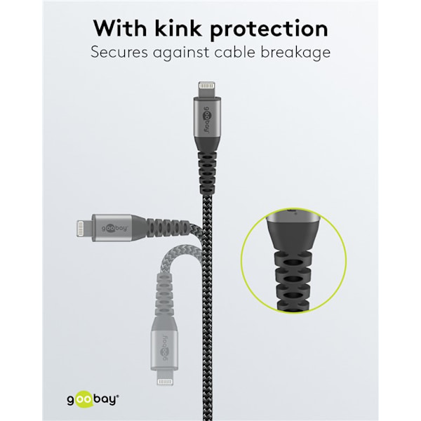 Lightning-USB-C™ textilkabel med metallkontakter, 1 m