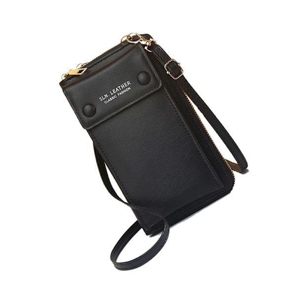 Stilfuld PU-læder Crossbody-telefontaske Sort