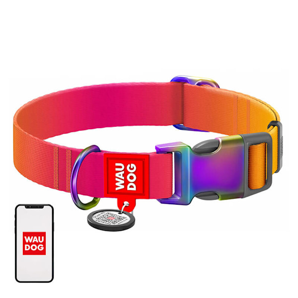 Hundhalsband i nylon med QR-kod WAUDOG 15 mm bred, 25-35 cm lång orange
