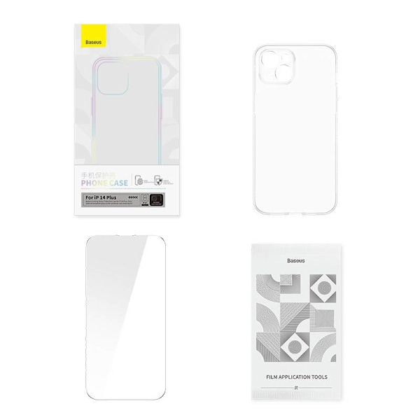 Läpinäkyvä kotelo ja karkaistu lasi -setti Baseus Corning iPhone 14 Plus -puhelimelle