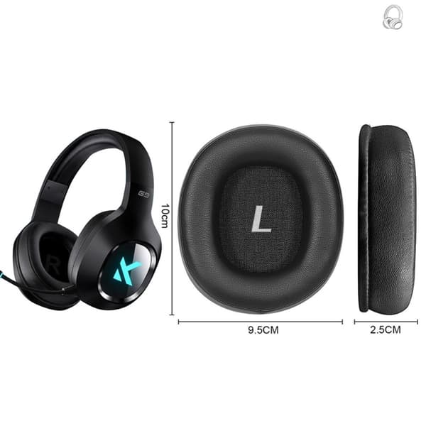 Proteinlæder ørepuder, kompatible med MCHOSE G9 og G9 Pro — bløde udskiftningspuder til gaming og daglig brug, 2-pak sort, 10cm x 9.5cm