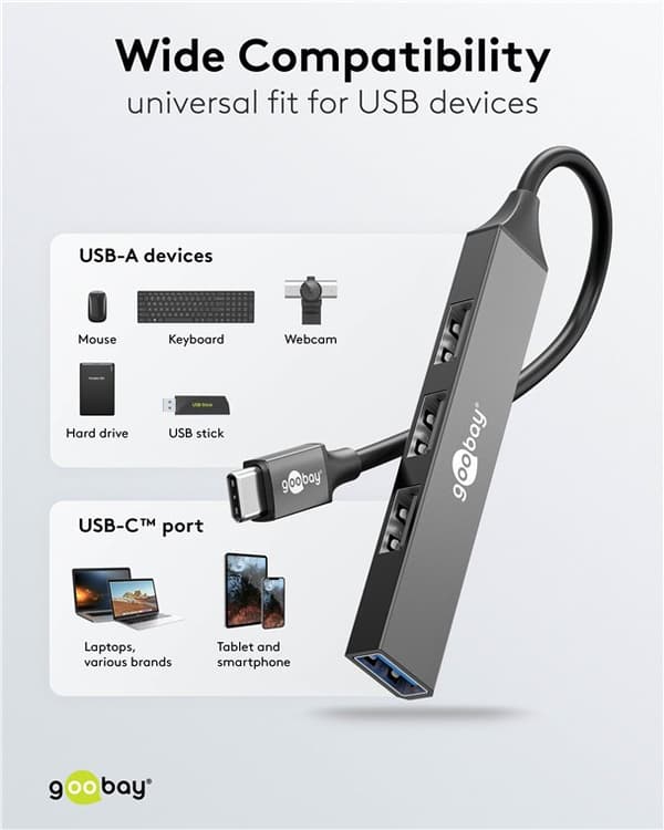 Ohut USB-keskitin 4 portilla, USB-C™ - USB-A, 5 Gbit/s