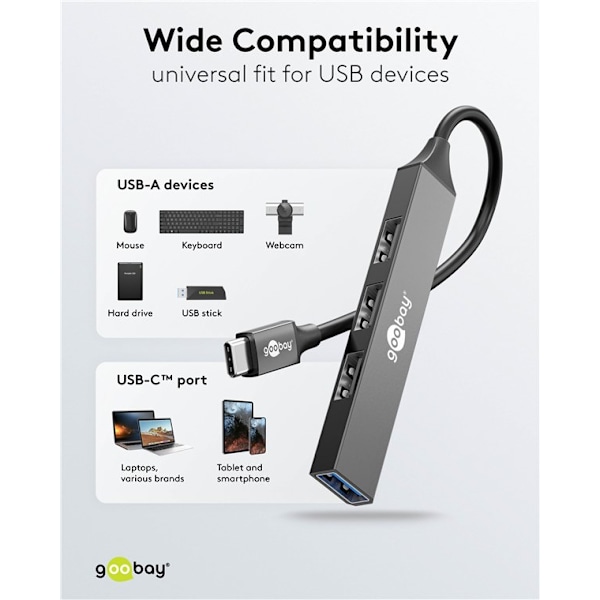 Slim USB-hubb med 4 portar, USB-C™ till USB-A, 5 Gbit/s