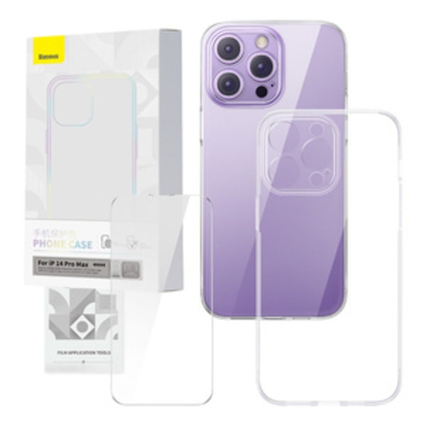 Läpinäkyvä kotelo ja karkaistu lasi -setti Baseus Corning iPhone 14 Pro Maxille
