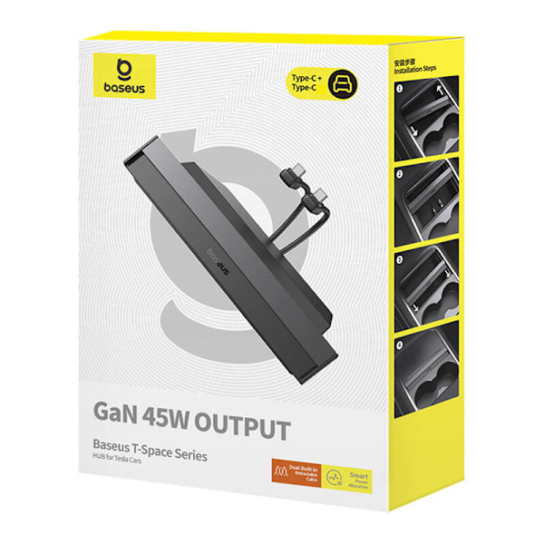Hub Baseus T-Space USB-C-lightning-kaapeleilla Tesla-autoille (musta)