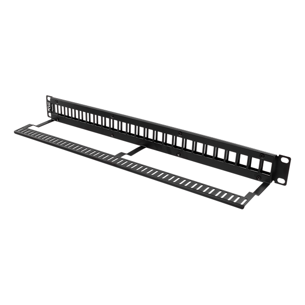 Patch panel 24 ports w/out connectors cable support 1U 19"