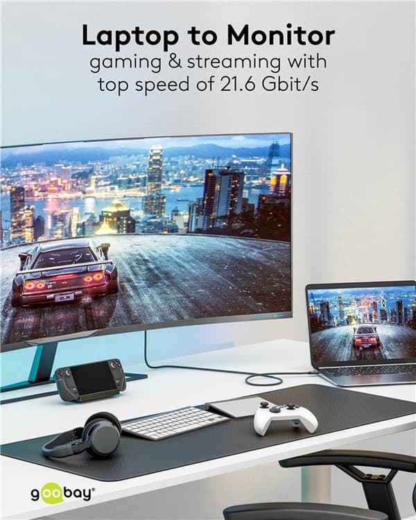 USB-C™-til-DisplayPort™-kabel, 2 m, sort;sølv