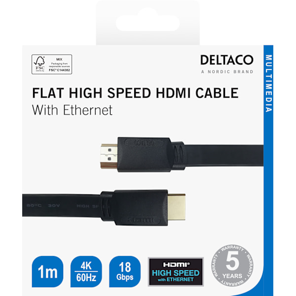 Flat High Speed with Ethernet HDMI cable, 1m, black