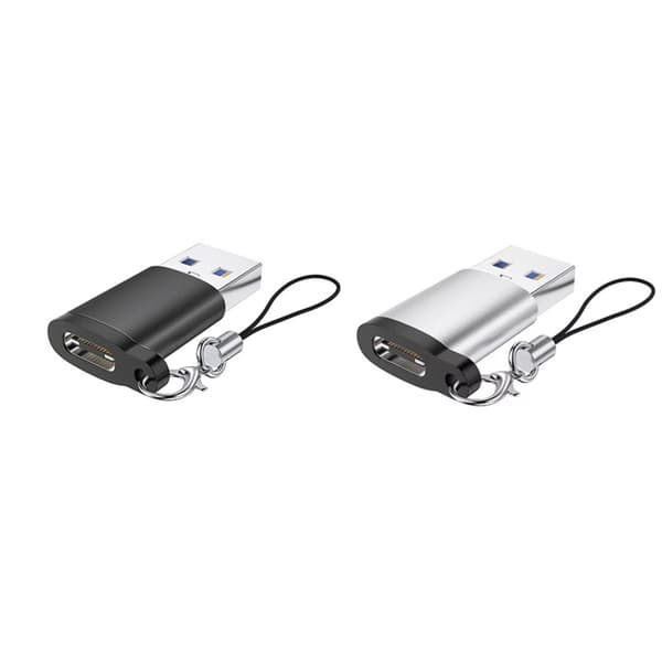 Type-C hun til USB 3.0 adapter 2-pak til hurtig dataoverførsel, USB C OTG adapter med nøglering, sort og sølv