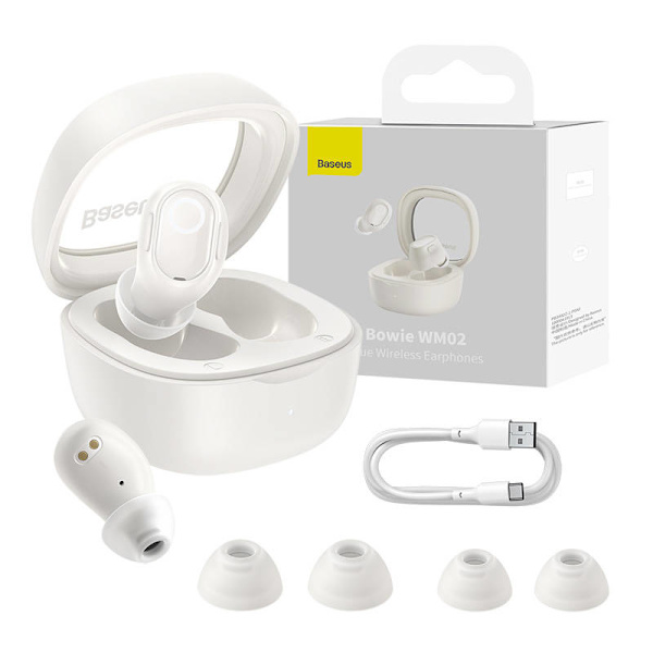 Trådlösa hörlurar Baseus Bowie WM02 TWS, Bluetooth 5.0 (vit)