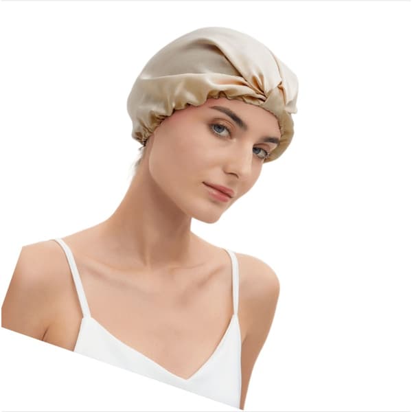Adjustable Knotted No-Indent Sleep Silk Cap - Soft Elastic Band for Comfortable Night Sleep Apricot Apricot