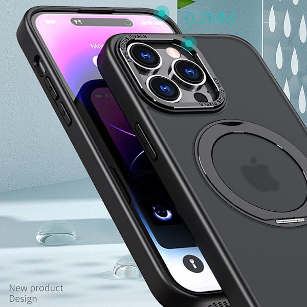 Magnetiskt skyddande telefonfodral med osynligt stativ för iPhone iPhone 15 Pro Svart