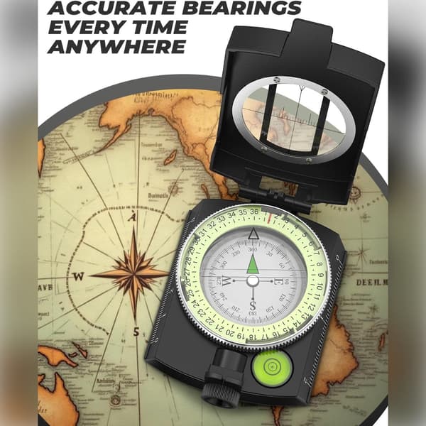 Højpræcist metalkompas med optisk målsigte til camping, vandreture og udendørs navigation Black Black