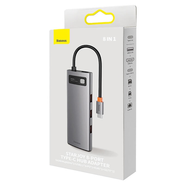 Keskitin 8in1 Baseus StarJoy Series, USB-C - 3x USB 3.1 + HDMI + USB-C PD + RJ45 + microSD/SD