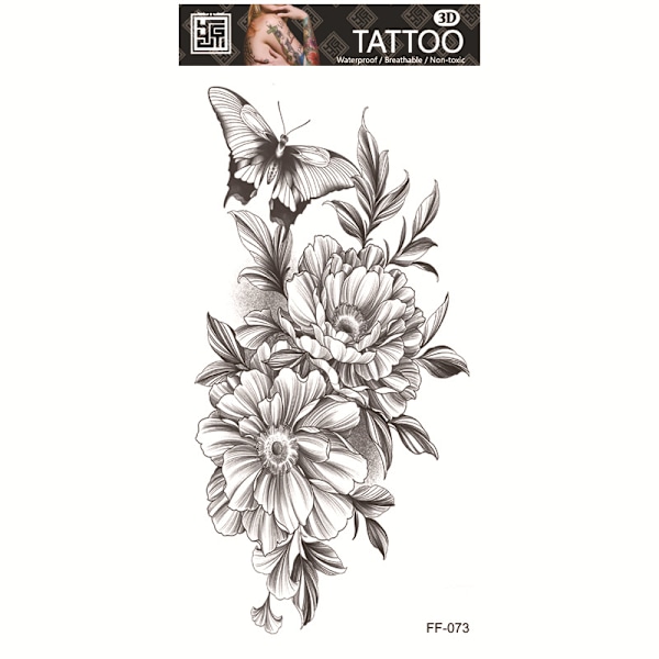 Vattentät Tillfällig Tatuering - Blommig Design Modell 4