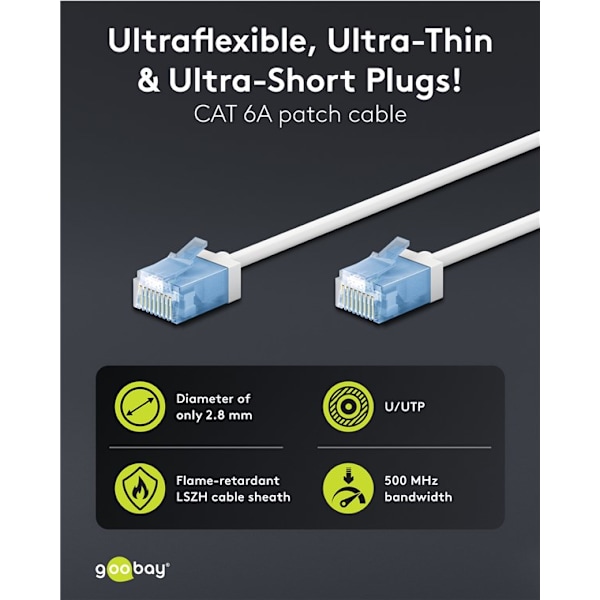 Ultraflexibel patchkabel CAT 6A, slim, U/UTP, vit