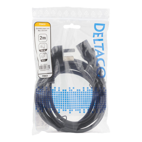 Earthed power cable, PSB-10A - IEC 60320 C13, 2m, black