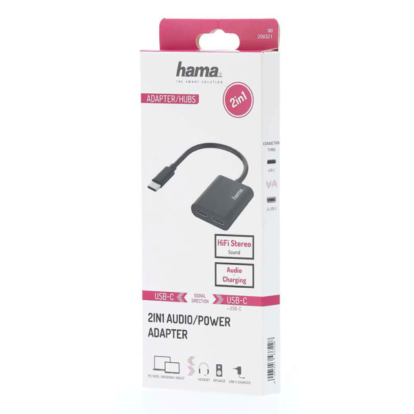 HAMA USB-C Ljud/Laddningsadapter 2-i-1