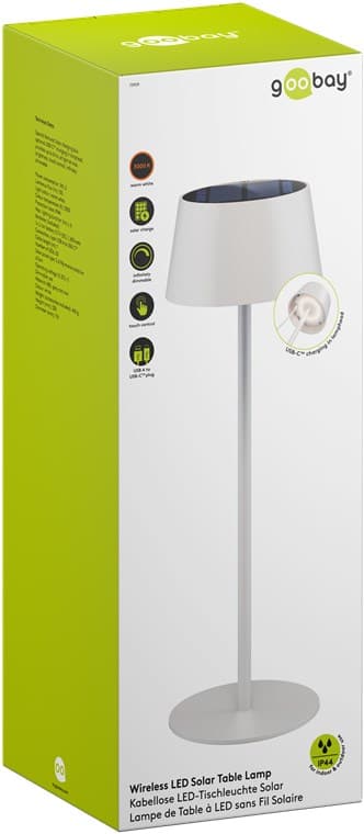 Trådlös LED-bordslampa med solcell, vit