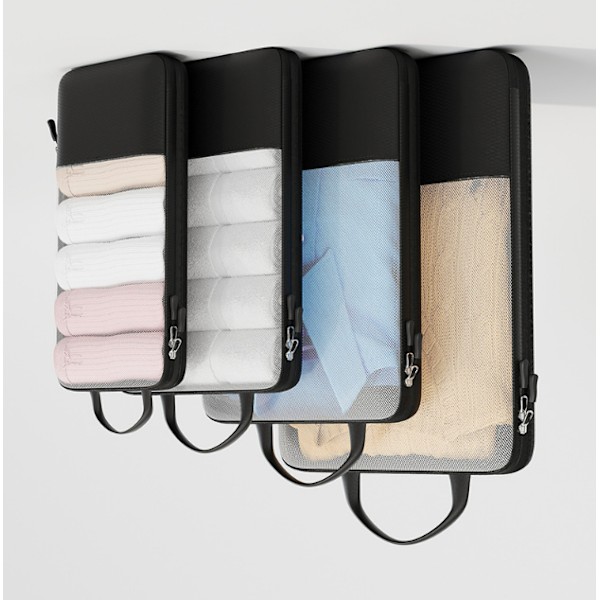 Smarta Packkuber Set - 4 Resetillbehör för Optimal Klädförvaring Svart