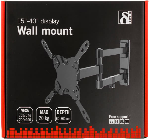 Wall mount for tv/screen, 15"-40",  max 20kg, 3 leads, black