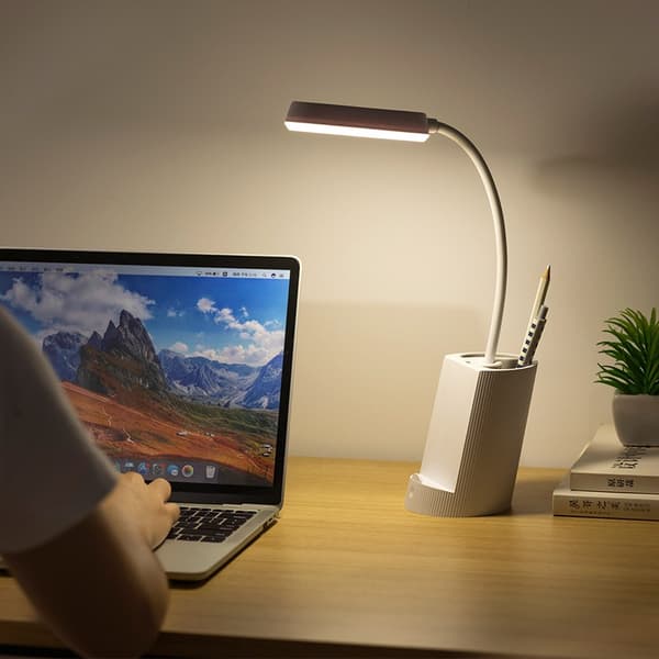 Fleksibel LED bordlampe med penholder og telefonholder til studerende White White
