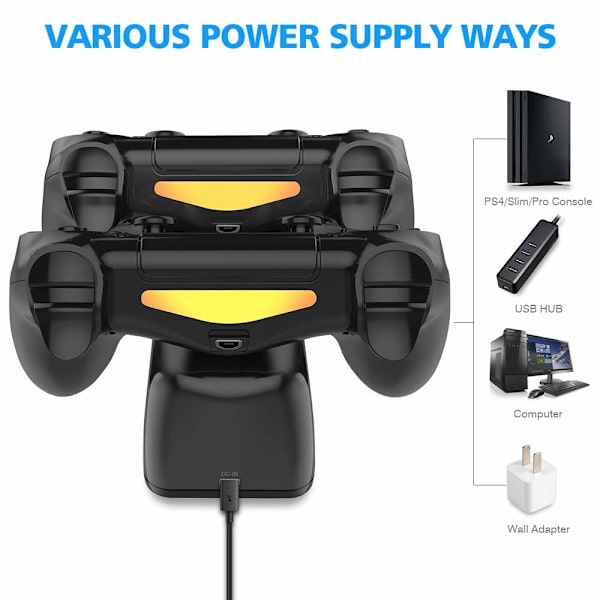 INF Kaksinkertainen latausasema kahdelle PS4/PS4 Slim/PS4 Pro -ohjaimelle