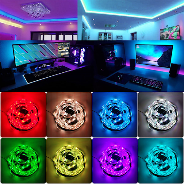 16 LED'er Strip Light med musikcontroller og strømforsyning 24V B
