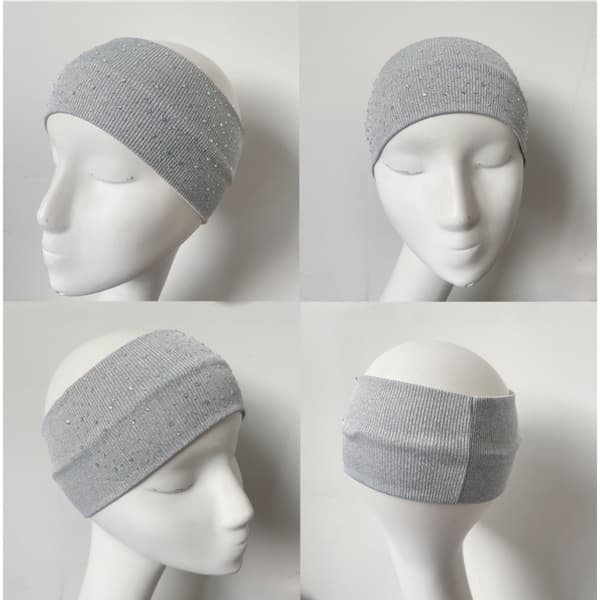 Set med 2 Rhinestone Elastiska Sportpannband - Silvergrå, Bred Yoga Hårband