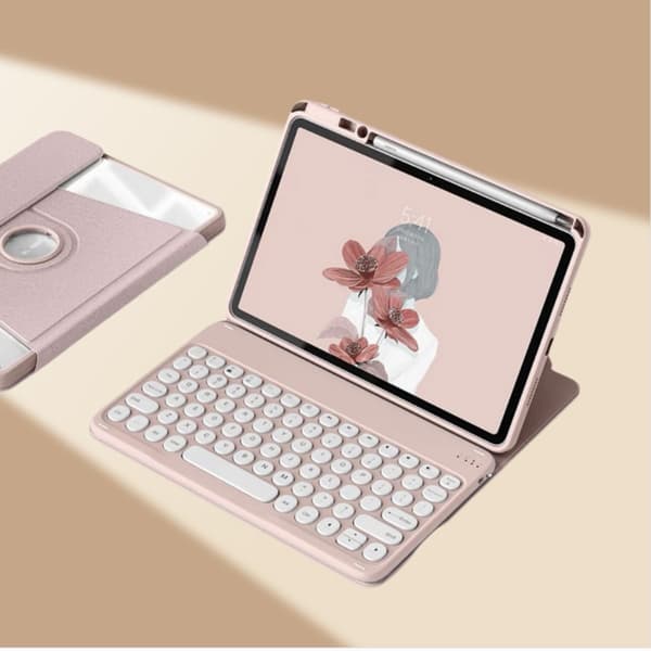 360° Roterande Bluetooth Tangentbordsfodral Kompatibelt med iPad 5/6 (2017/2018) 9.7" - Rosa