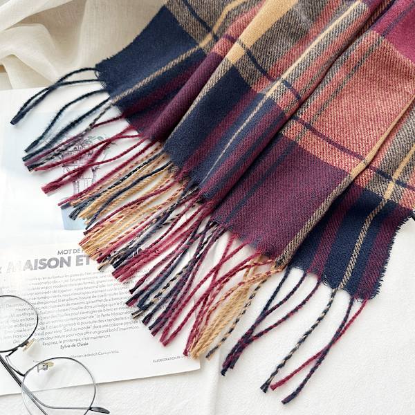 Cashmere-liknande linje rutnät scarf mångsidig brittisk stil Flerfärgad