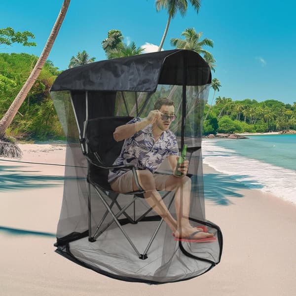 Myggenet til foldestol - Sort polyester pop-up til udendørs fiskeri, camping og rejse, let, foldbar, kun net