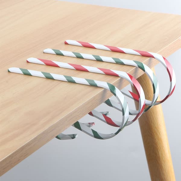 4-pak rustfri stål 12 cm strømpekroge - pejs- og julepyntbøjler White+Red White+Red