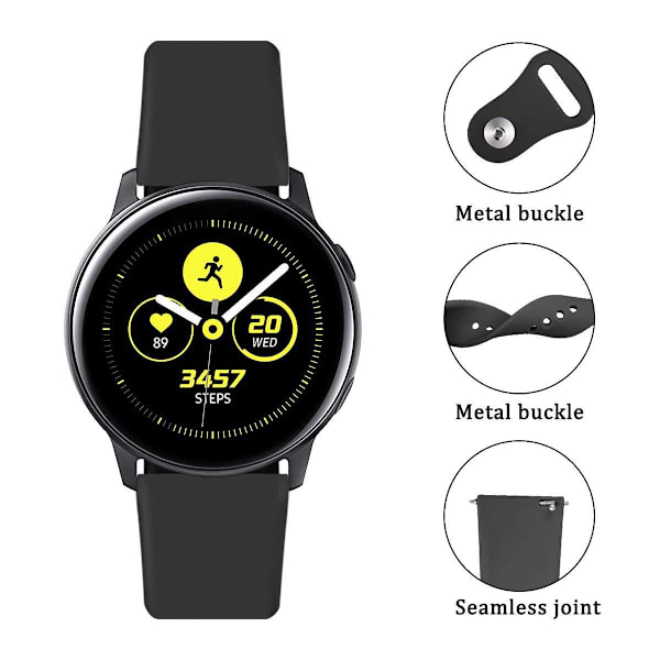Silikonarmband för Samsung Galaxy Watch Active Svart 20 mm