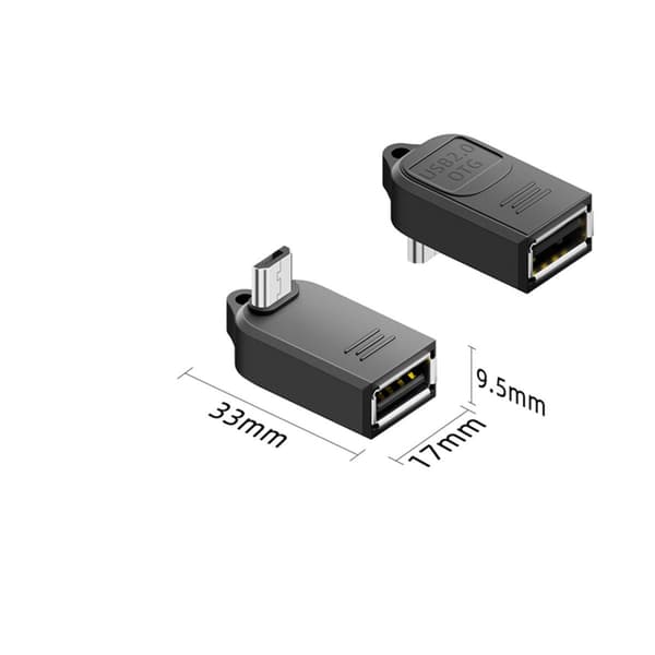 USB A hun til Micro B han OTG-adapter højrevinklet (4 stk) med nøglering, USB 2.0 kompatibel, 480Mbps, sort ABS, bærbar