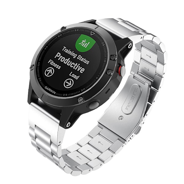 Sølvfarvet urrem i rustfrit stål 20 mm til Garmin Fenix 8/7/6/5
