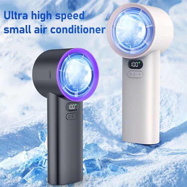 Bærbar hvid køleventilator med iskompresfunktion, 100-trins justering og LED-display