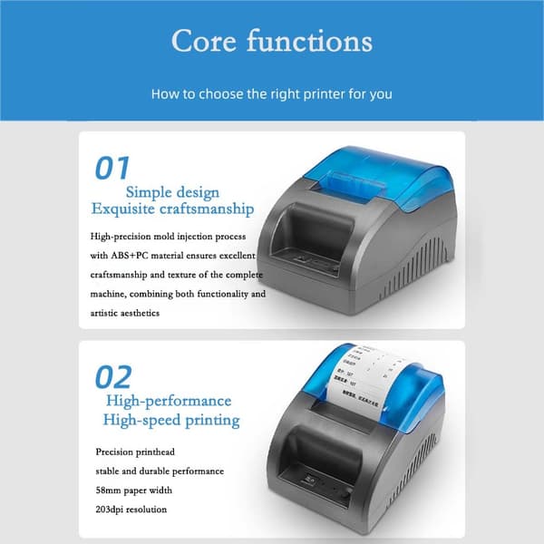 58mm Termisk Bluetooth USB Kvitteringsprinter - Kompakt og alsidig Black+Blue Black+Blue