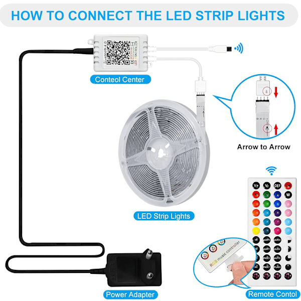 INF 20M LED-nauhavalot Bluetooth-ohjaimella, 24V 5050 RGB LED-valot