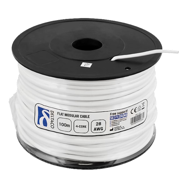 Modular cable, 4P, reel, 100m, white