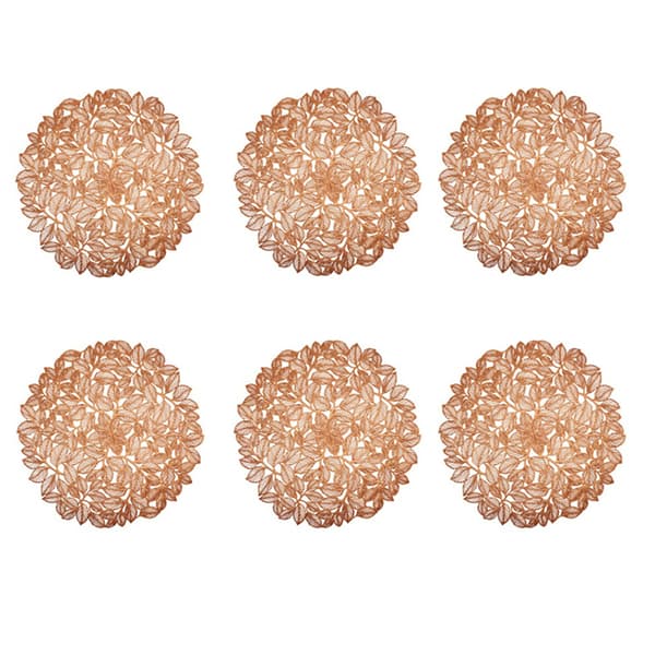 Sæt med 6 Dækkeservietter Elegant Blad Design Gold Gold