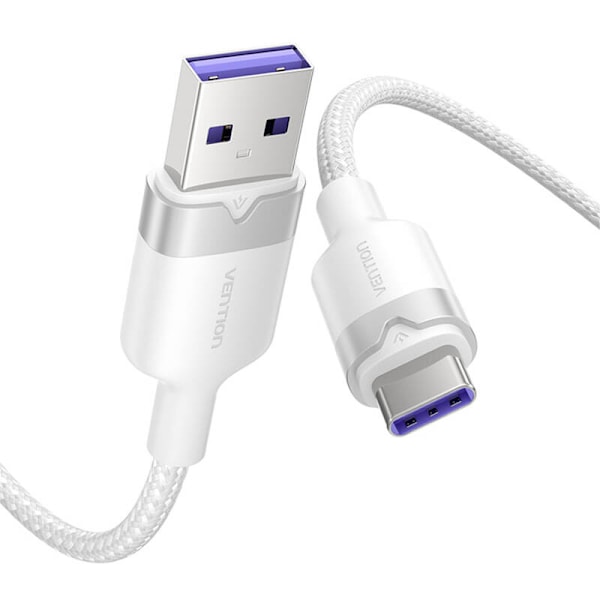 USB 2.0 A–USB-C 6A Vention CTOWH 2M -kaapeli (valkoinen)