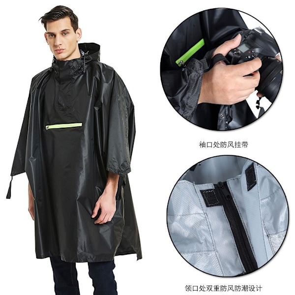 Vandtæt regnponcho - sort polyester PU Sort