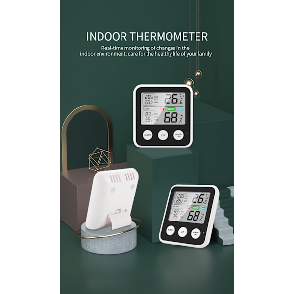 Digital inomhustermometer Hygrometer med komfortindikator - Svart TS-9909-B