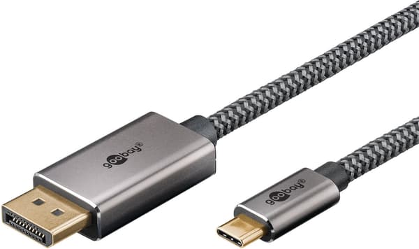 USB-C™-DisplayPort™-kaapeli, 2 m, musta;hopea
